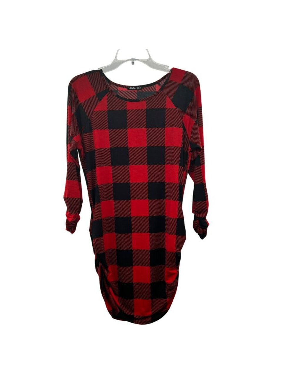 Heimish USA Women's Ruched Checkered Top Red/Black Size Medium